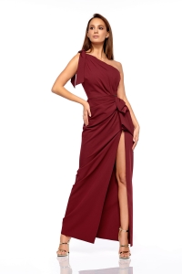 HERA BORDO - Długa sukienka na jedno ramię w kolorze bordowym
