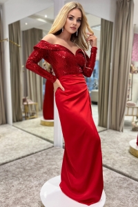 GALLA RED - długa suknia z cekin
