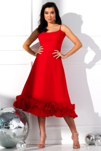 HELEN RED - sukienka midi na ramiączka z drapowaniem