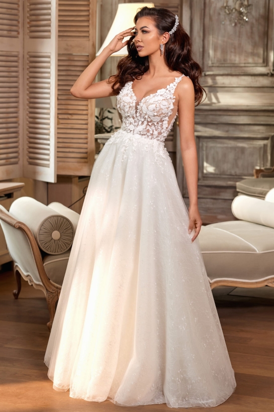 Klasyczna sukienka ślubna z dekoltem Sona