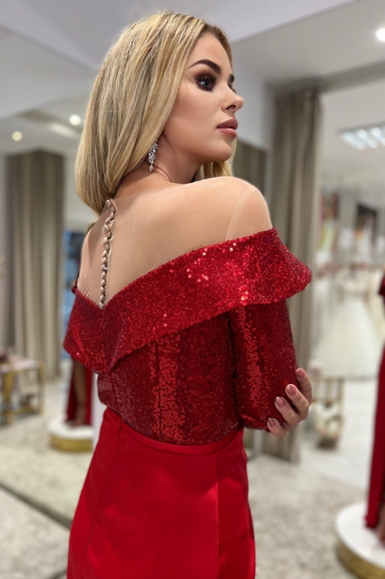 Czerwona sukienka wieczorowa z cekinami Galla 3