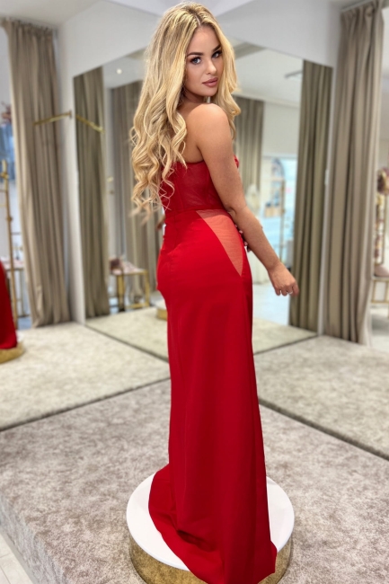 Długa czerwona i dopasowana suknia z gorsetem Iva 2