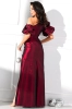 Długa bordowa sukienka z tafty i odkrytymi ramionami  2