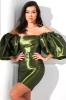 Zielona sukienka mini z bufiastymi rękawami 3