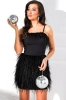 Czarna sukienka mini z naturalnymi piórami na ramiączka 3