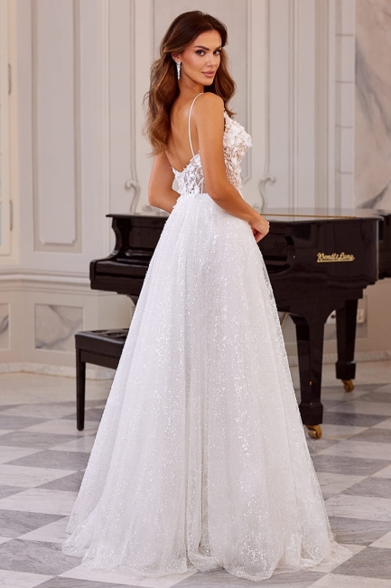 NATALIA - Suknia ślubna na ramiączka z dekoltem i dołem brokatowym 2