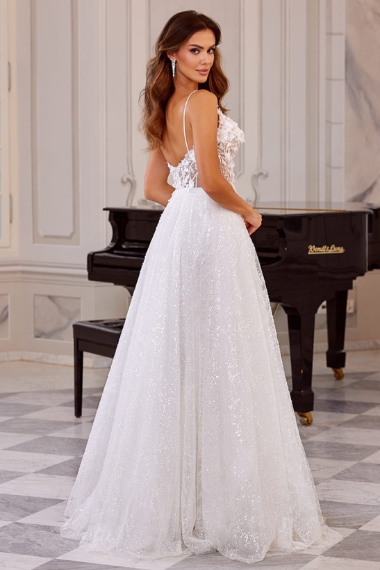 NATALIA - Suknia ślubna na ramiączka z dekoltem i dołem brokatowym 2