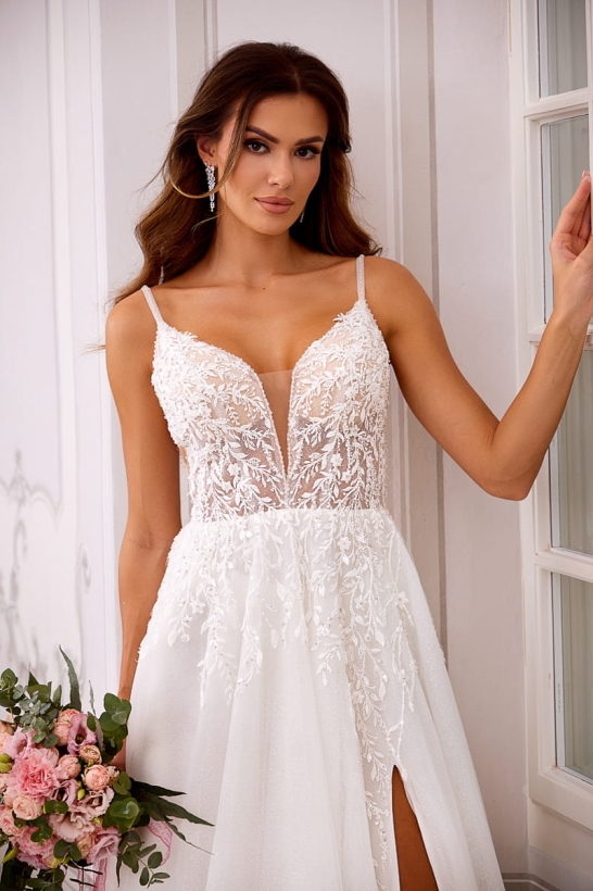 CASTELLANA - Prosta suknia ślubna z rozcięciem na nogę 2