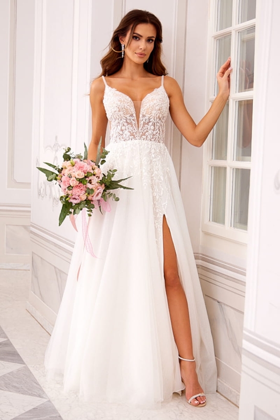 CASTELLANA - Prosta suknia ślubna z rozcięciem na nogę 3