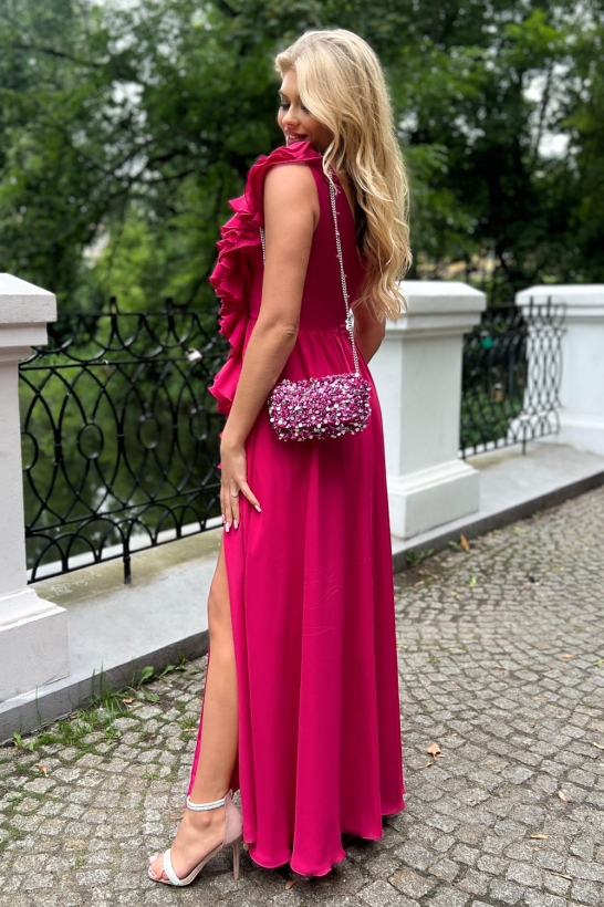 SHEIN FUKSJA - Piękna fuksjowa suknia z falbanami 3