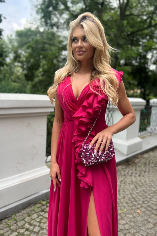 SHEIN FUKSJA - Piękna fuksjowa suknia z falbanami 4